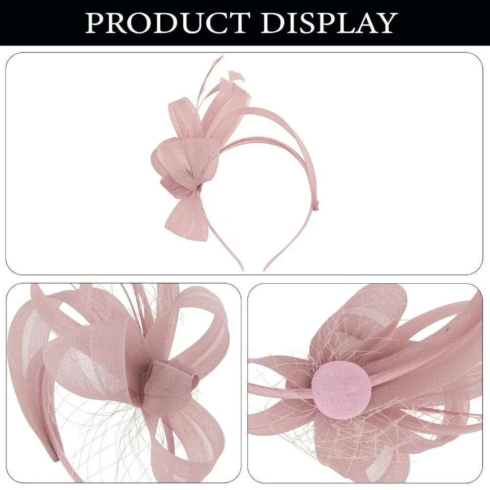Fascinators Hats Headband with Clips Feather Pink Tea Party Derby Hats Dress 192 - Picture 2 of 7
